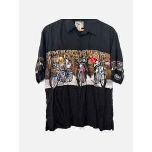 Authentic Big Dogs Button Up Shirt Mens Black Short Sleeve Motorcycle Design S/M